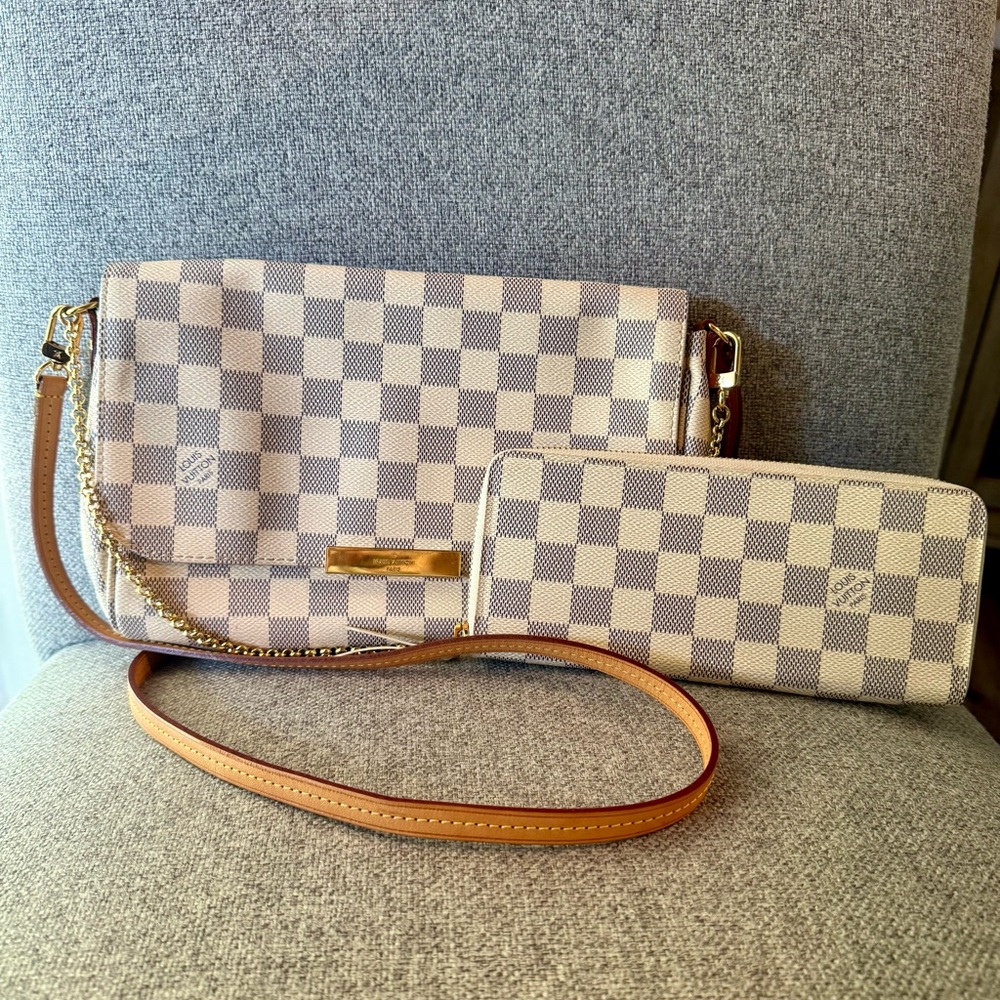 Louis Vuitton Damier Azur MM 2WAY N41275 Checkered Crossbody Bag and Wallet
